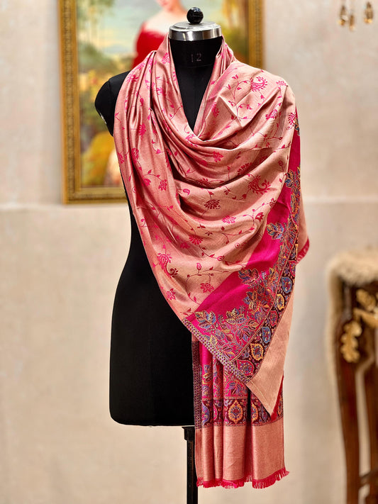 Rosé Élan – Kashmiri Embroidered Woolen Stole