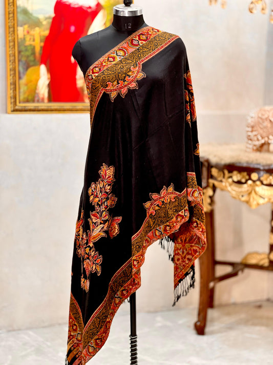 Noir - Kashmiri Embroidered Woolen Stole